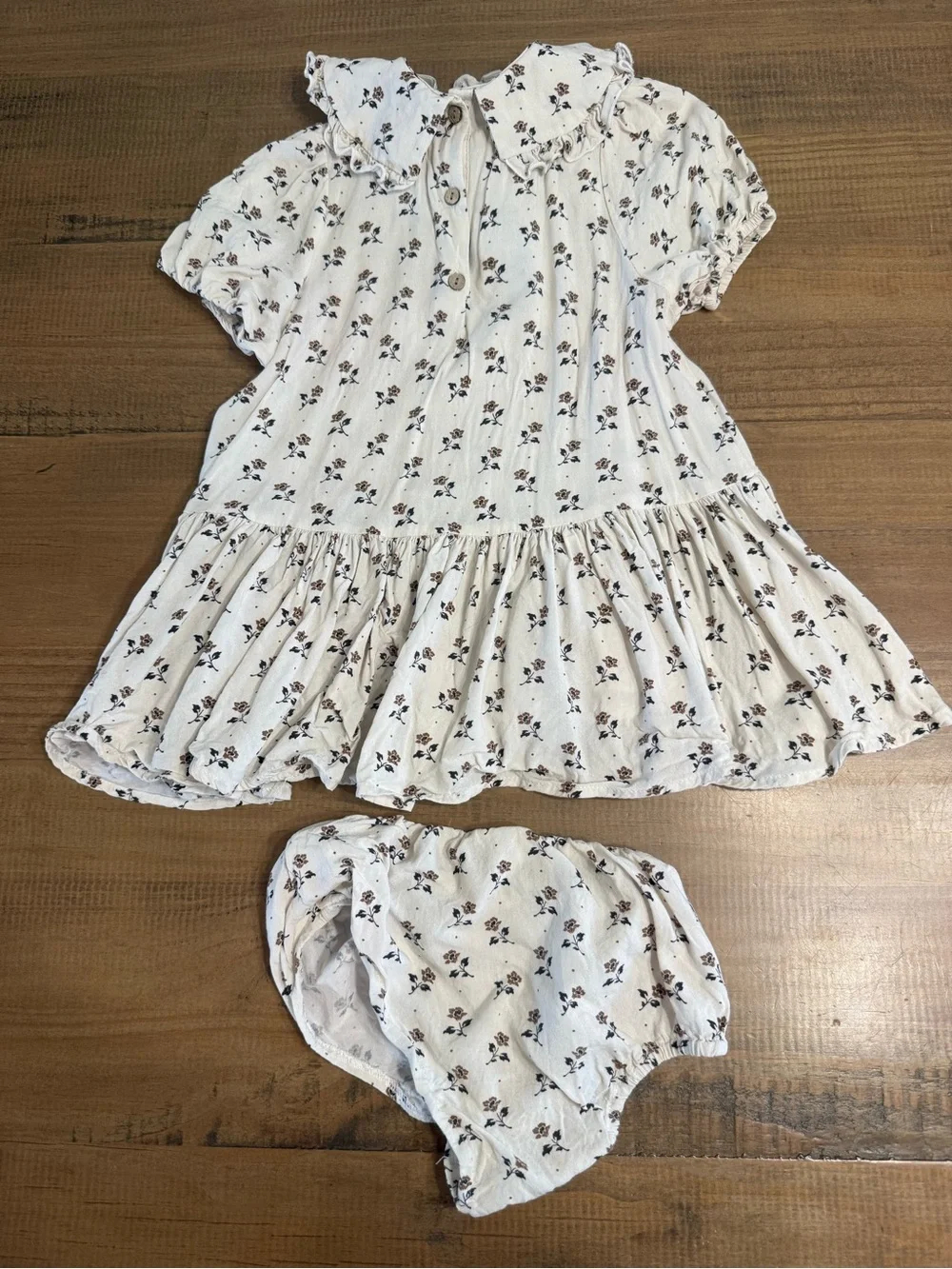 Noralee Cream Floral Baby Dress with Black Bow - 2t